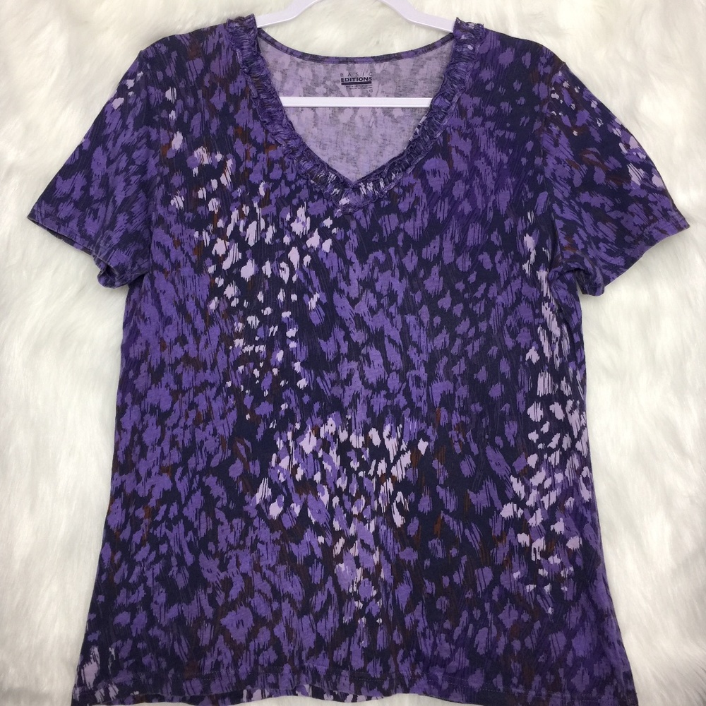 🌺 Basic Editions Purple V-neck Short Sleeve Large
